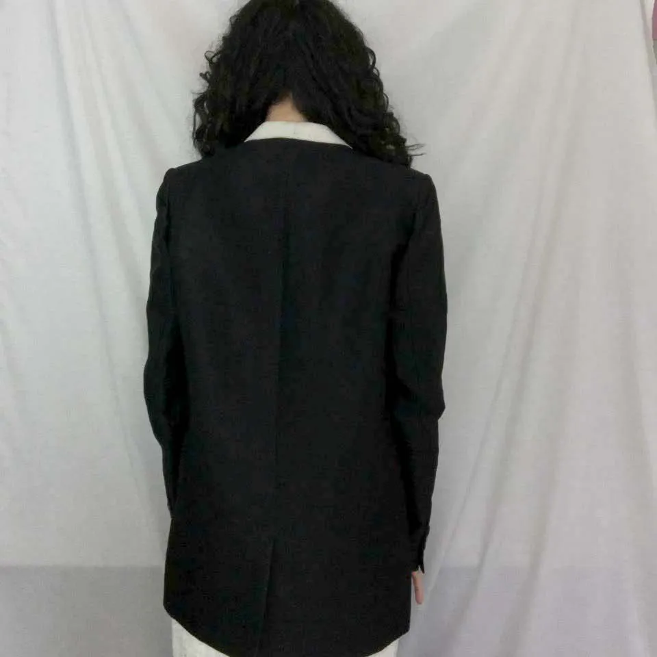 Helmut Lang | Ladies Black & Silver Shiny Lapel Blazer Jacket | Size 2