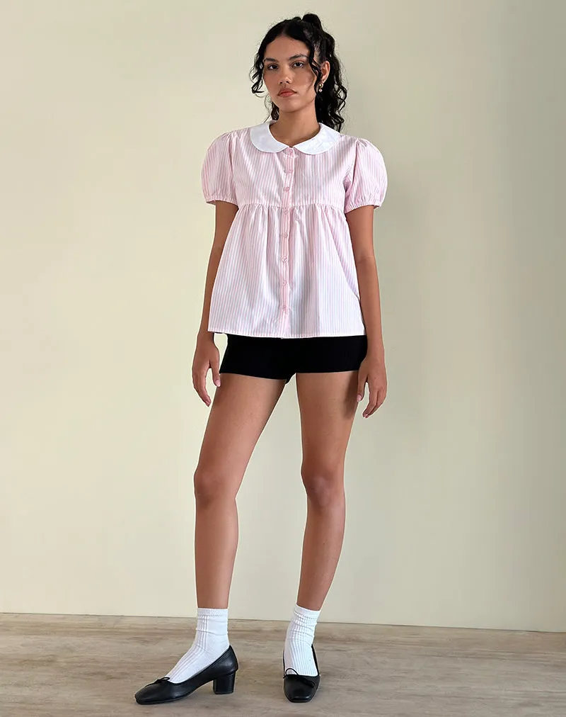 Immy Top in Small Stripe Vertical Candy Pink