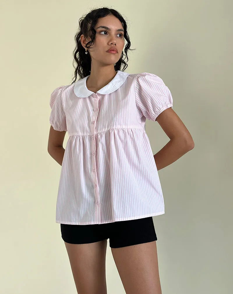 Immy Top in Small Stripe Vertical Candy Pink