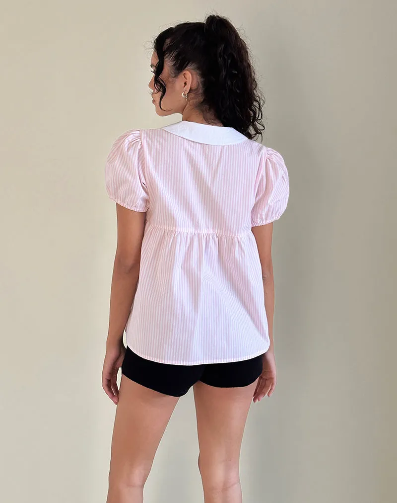 Immy Top in Small Stripe Vertical Candy Pink