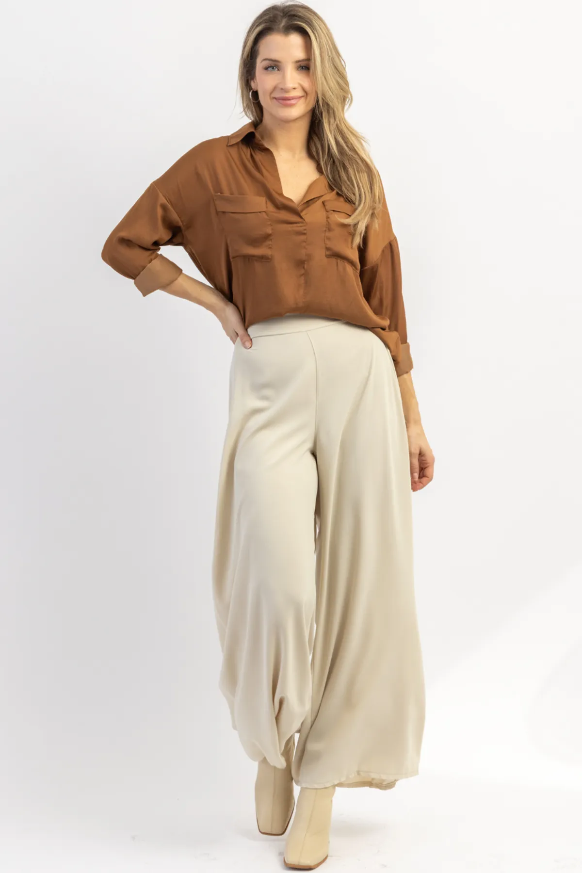 IN FLIGHT BEIGE PALAZZO PANT