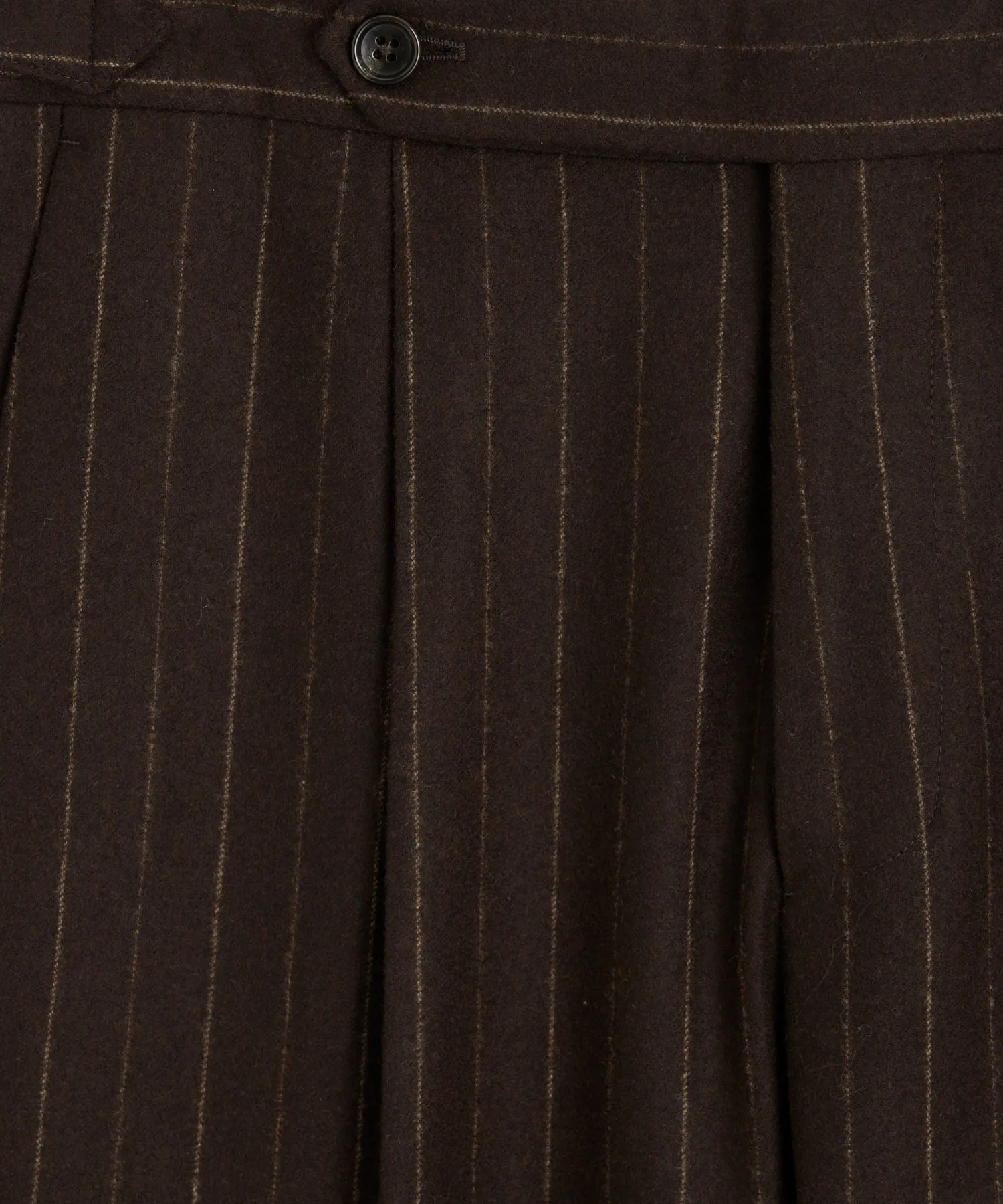 Italian Flannel Side Tab Trouser in Brown Pinstripe