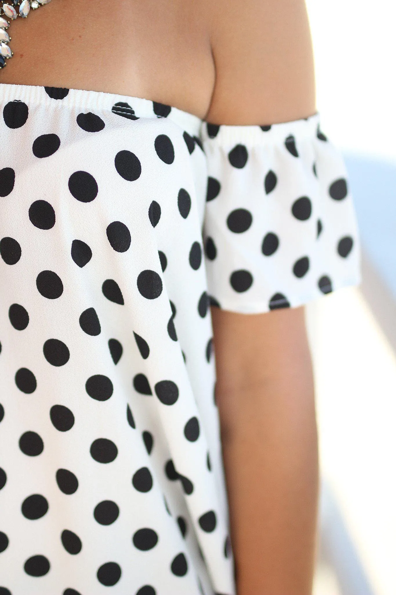 Ivory and Black Polka Dot Off Shoulder Top