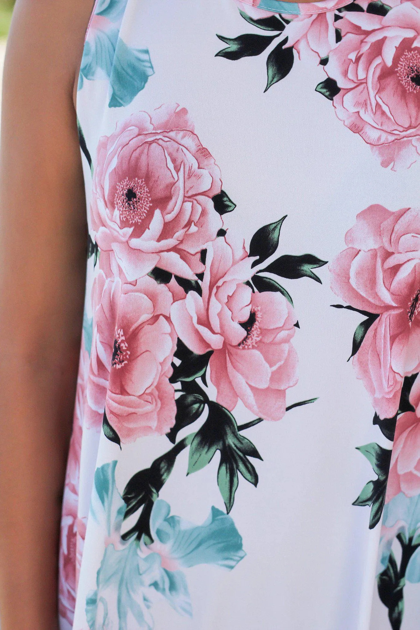 Ivory and Pink Floral Short Dress