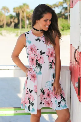 Ivory and Pink Floral Short Dress