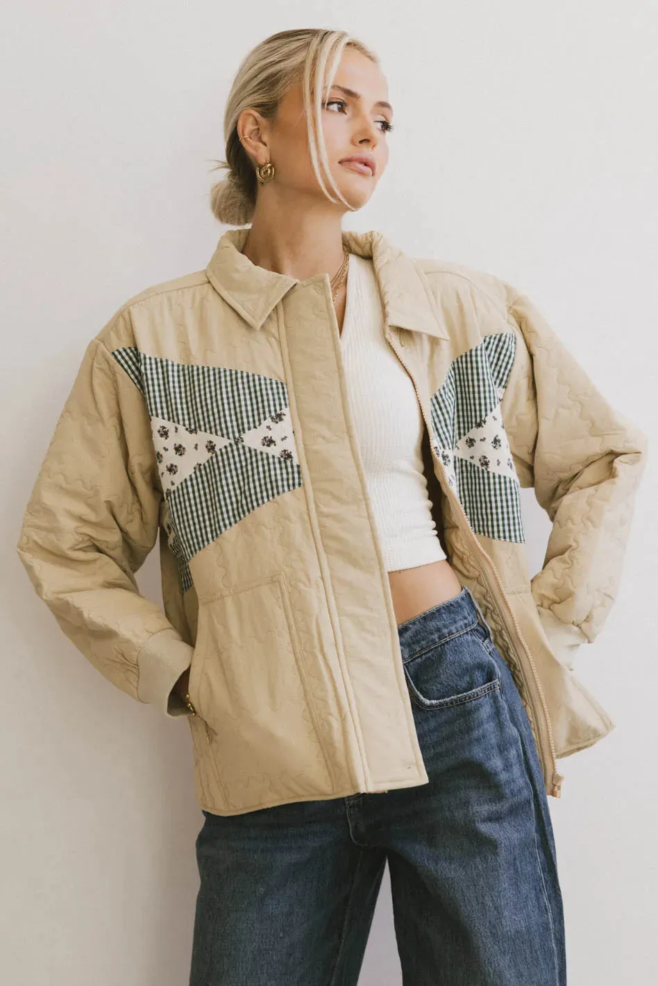 Karlie Quilted Jacket in Khaki