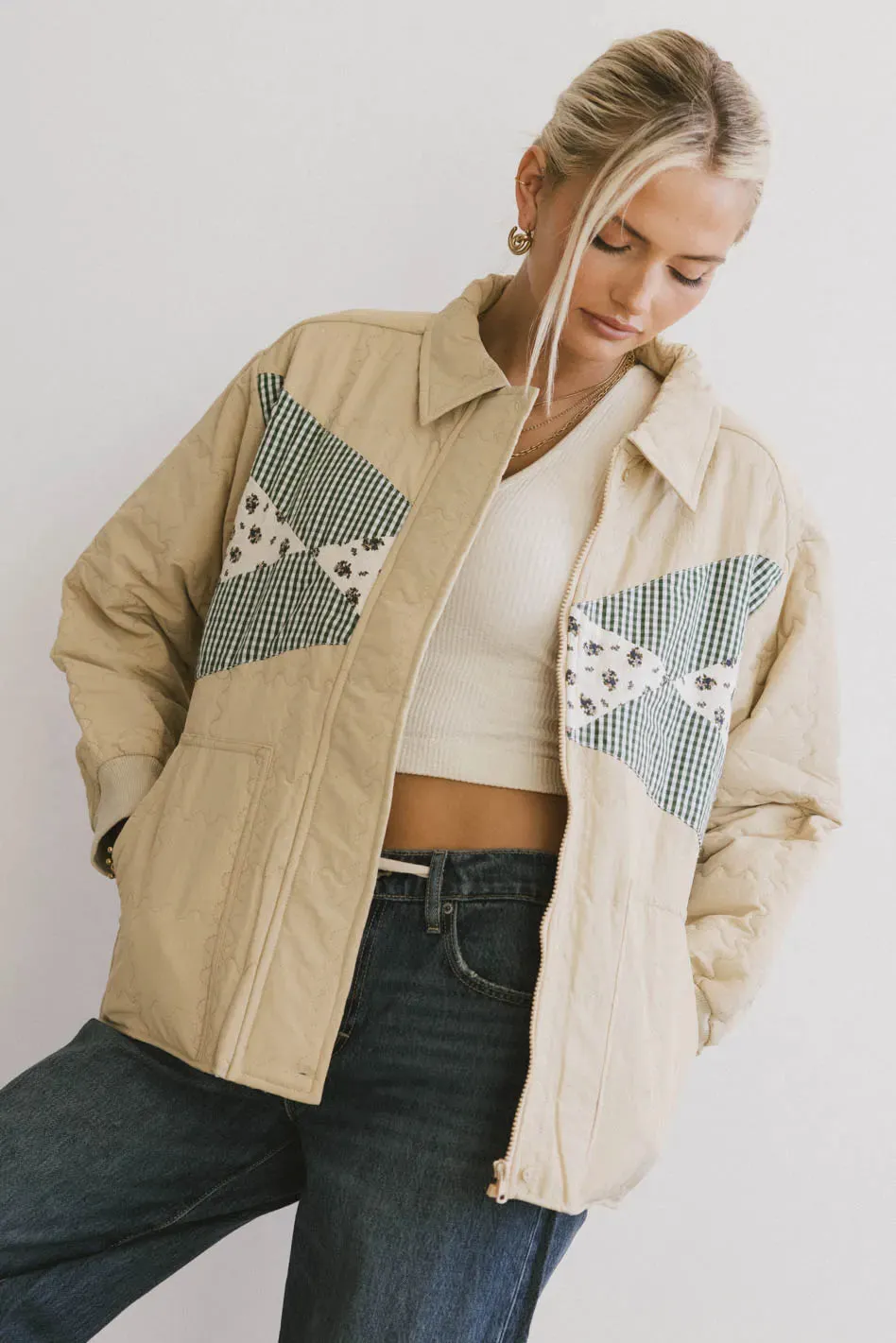 Karlie Quilted Jacket in Khaki