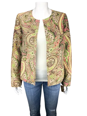 Kate Hill, Women's Paisley Silk Jacket, Taupe/Multi, New with Tags, Size L