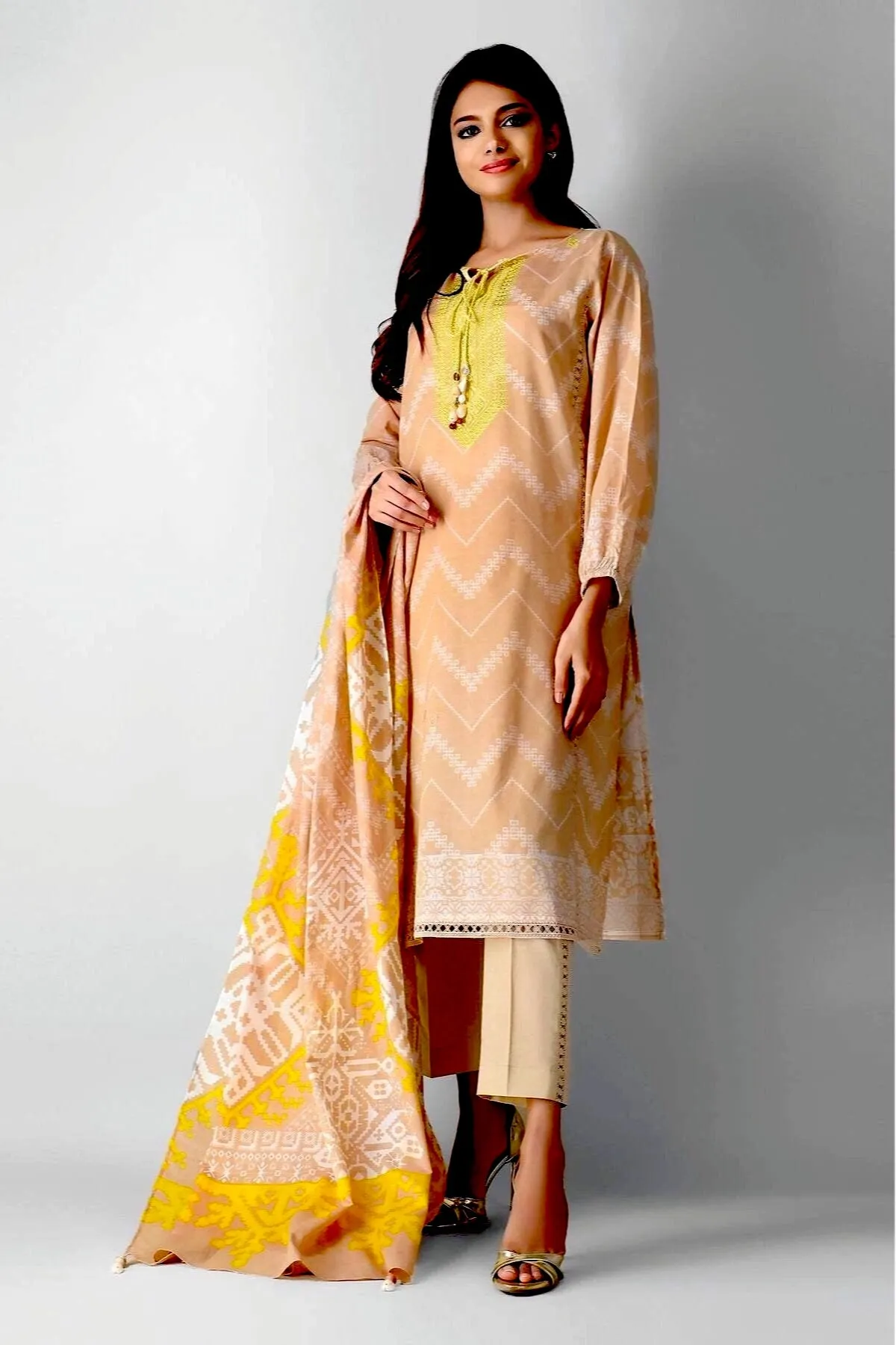 Khaadi Embroidered 3 Piece · Full Suit – B21235 Beige