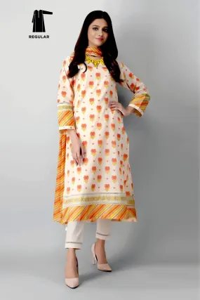 Khaadi Printed 3 Piece Suit · Full Suit – A21280 Cream