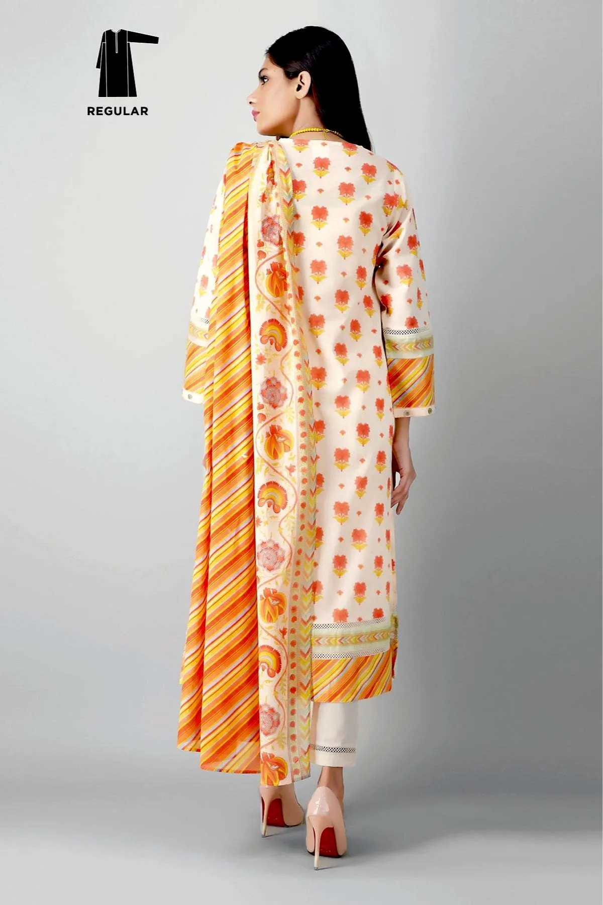 Khaadi Printed 3 Piece Suit · Full Suit – A21280 Cream