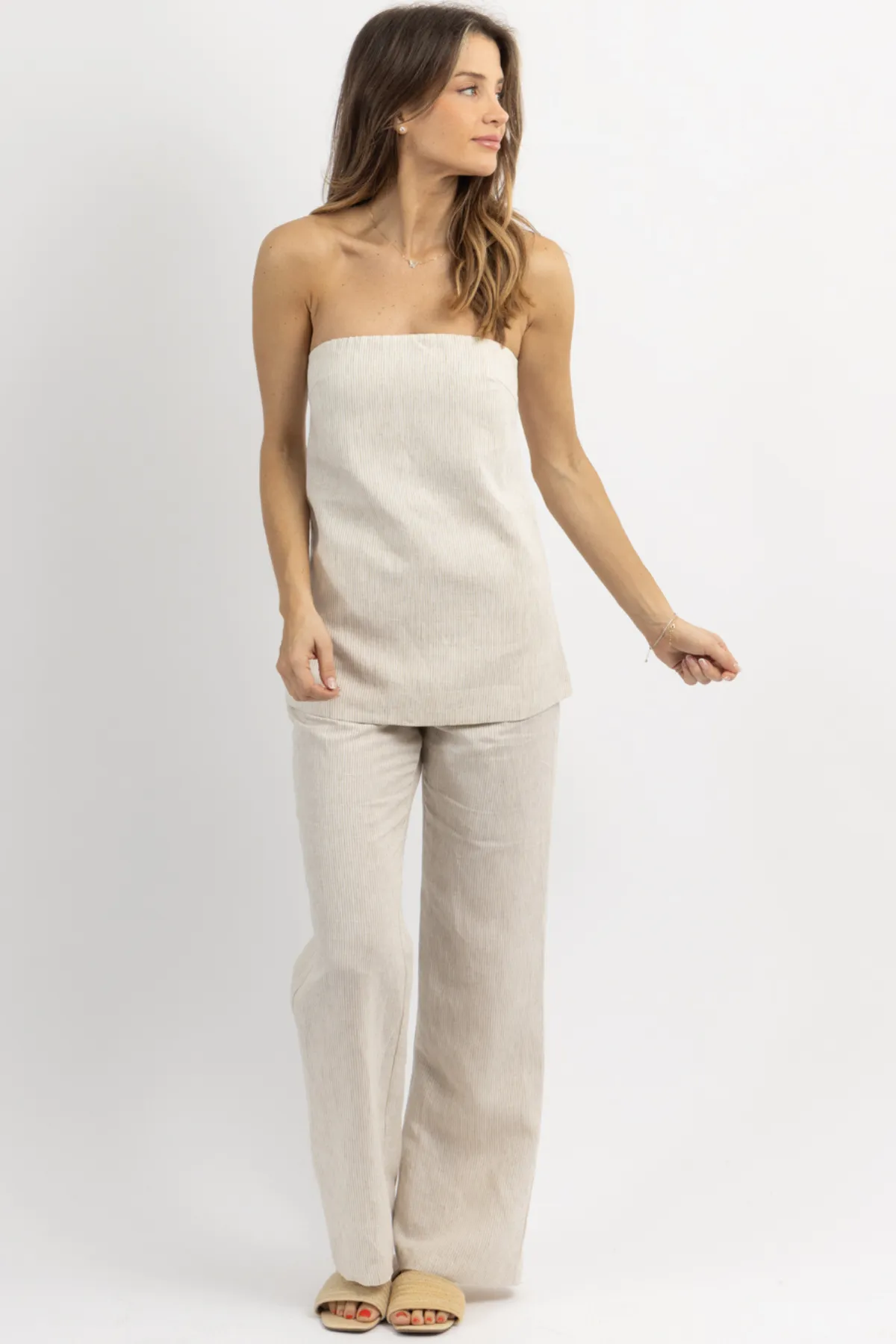 KIAWAH KHAKI STRIPED PANT SET