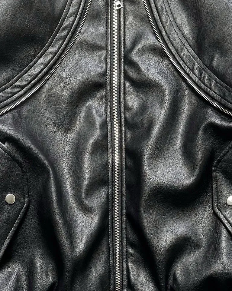 KIIKIO Sleek Leather Flight Cotton Jacket