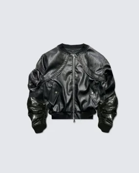 KIIKIO Sleek Leather Flight Cotton Jacket