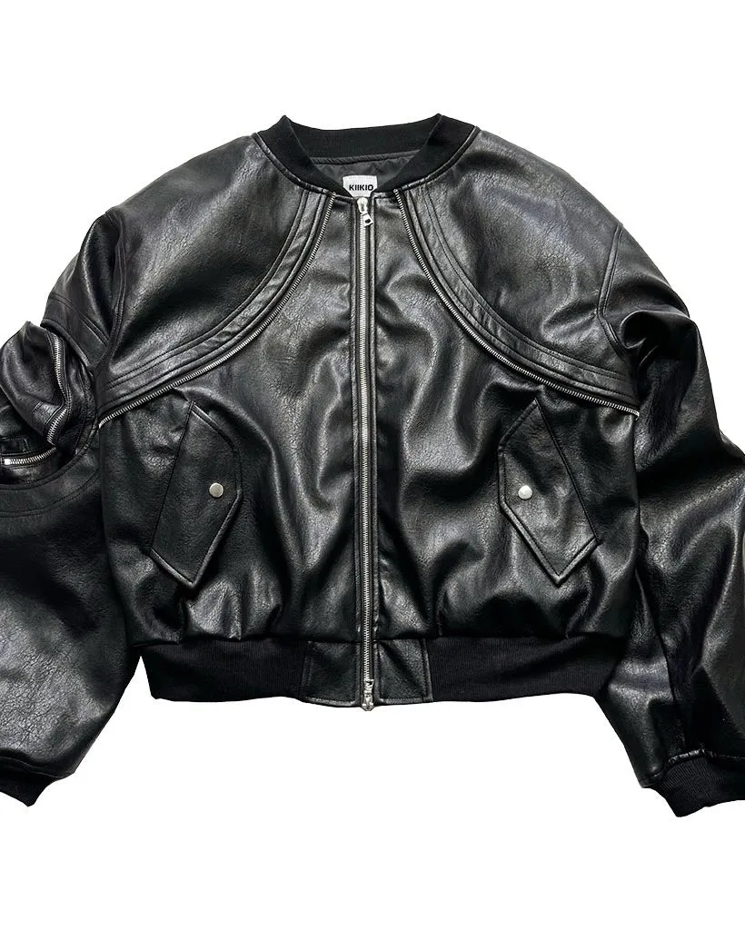 KIIKIO Sleek Leather Flight Cotton Jacket