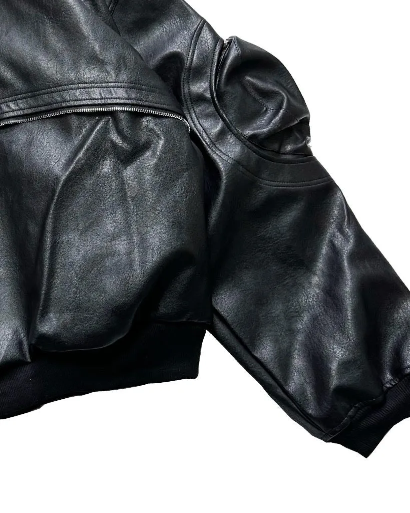 KIIKIO Sleek Leather Flight Cotton Jacket