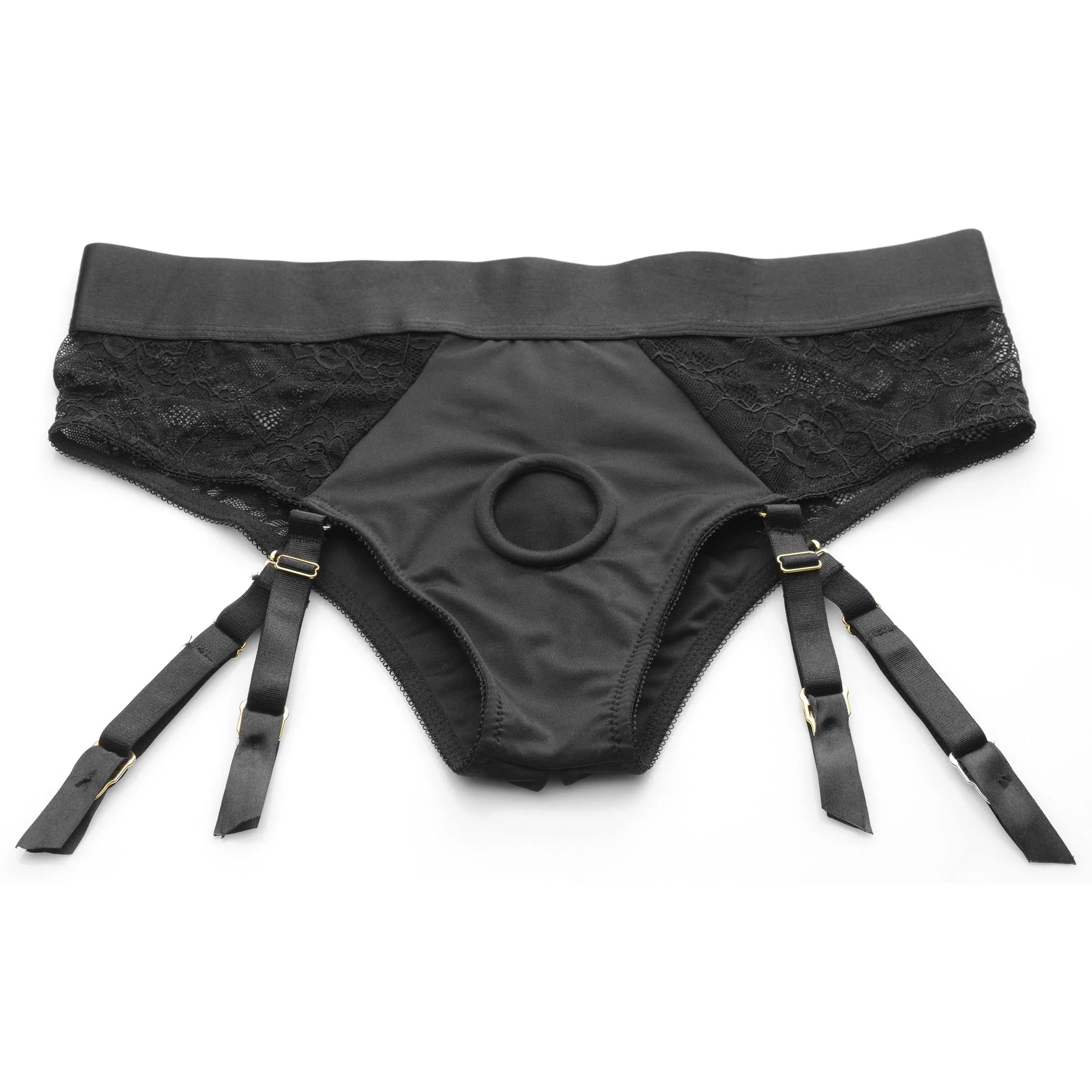 Laced Seductress Crotchless Panty Harness with Garter Straps