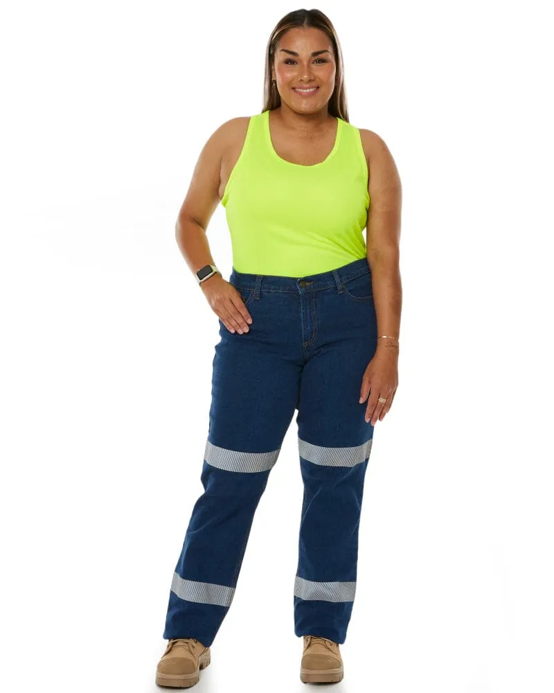 Ladies Reflective Stretch Denim Jeans - Blue