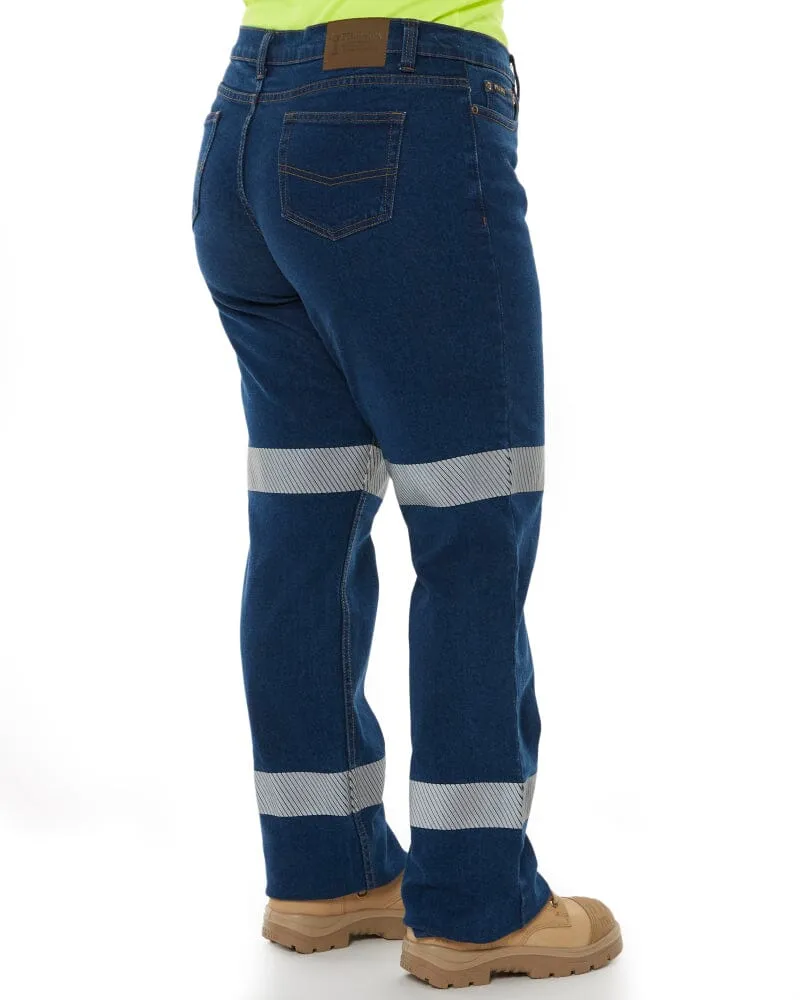 Ladies Reflective Stretch Denim Jeans - Blue