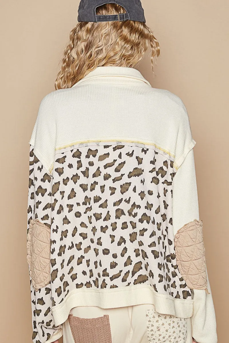 Leopard Exposed Seam Button Up Quilted Jacket