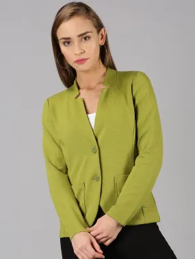 Light Green Full Sleeve Solid Women Jacket