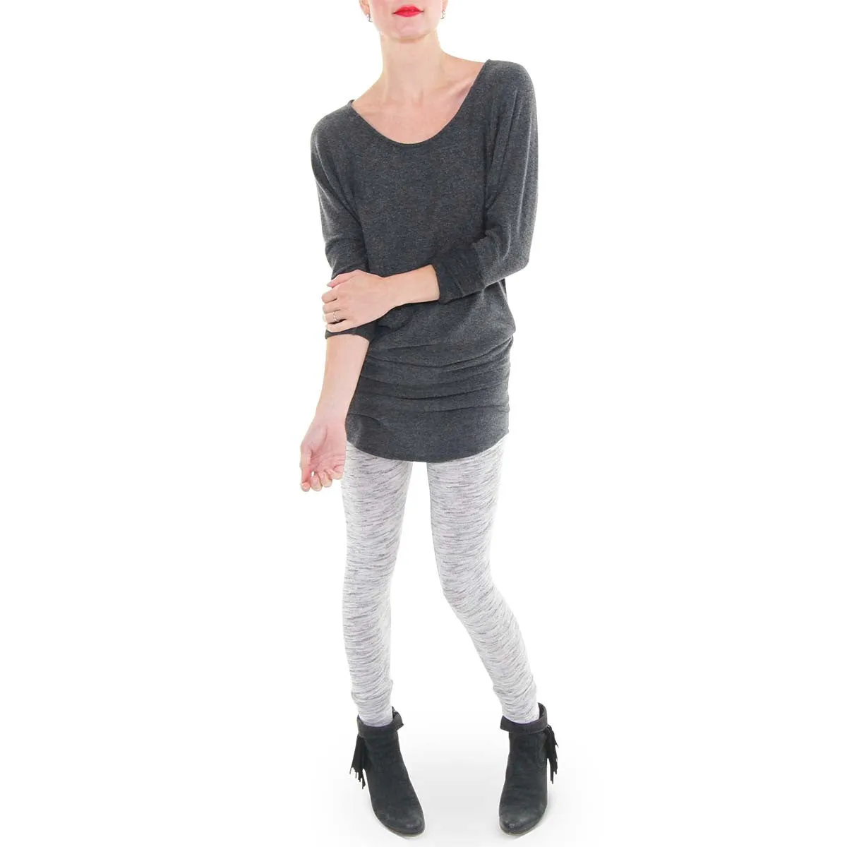 Long Sleeve Dolman Tunic Dress - Charcoal