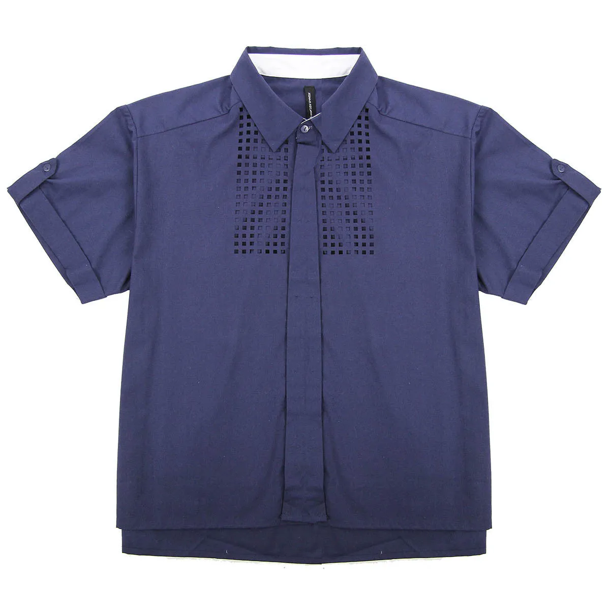 Marla Short Sleeve Button Down with Laser Cut Detail - Navy