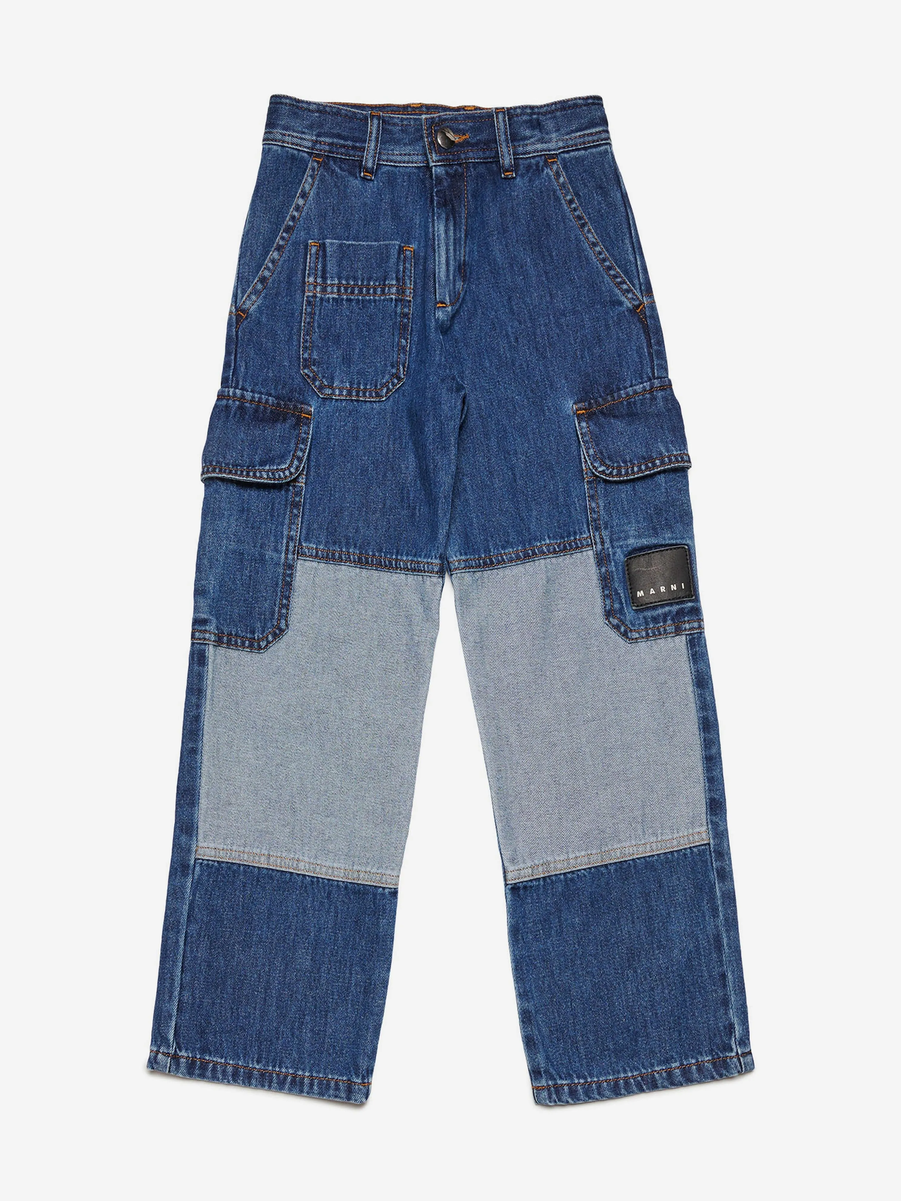 MARNI Kids Two-Tone Cargo Jeans in Blue