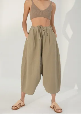 Maxi Ramie Pants, Smoked Green