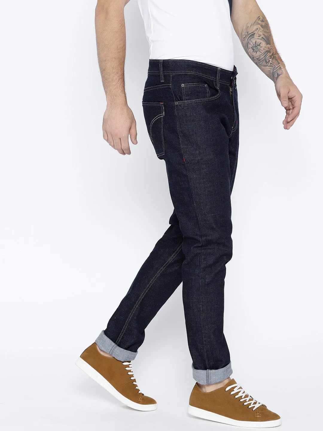 Men Navy Blue Regular Fit Mid-Rise Clean Look Stretchable Jeans