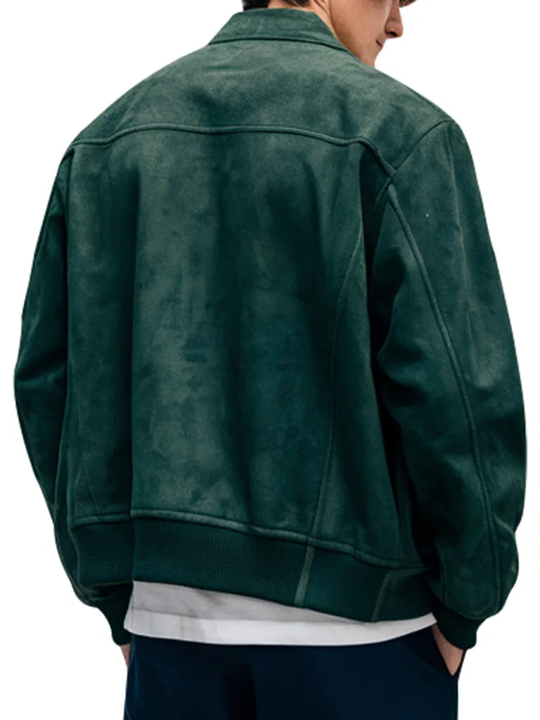 Men's Green Suede Bomber Jacket