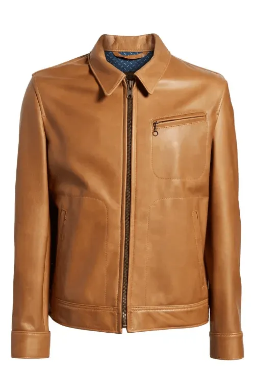 Mens Light Tan Leather Jacket