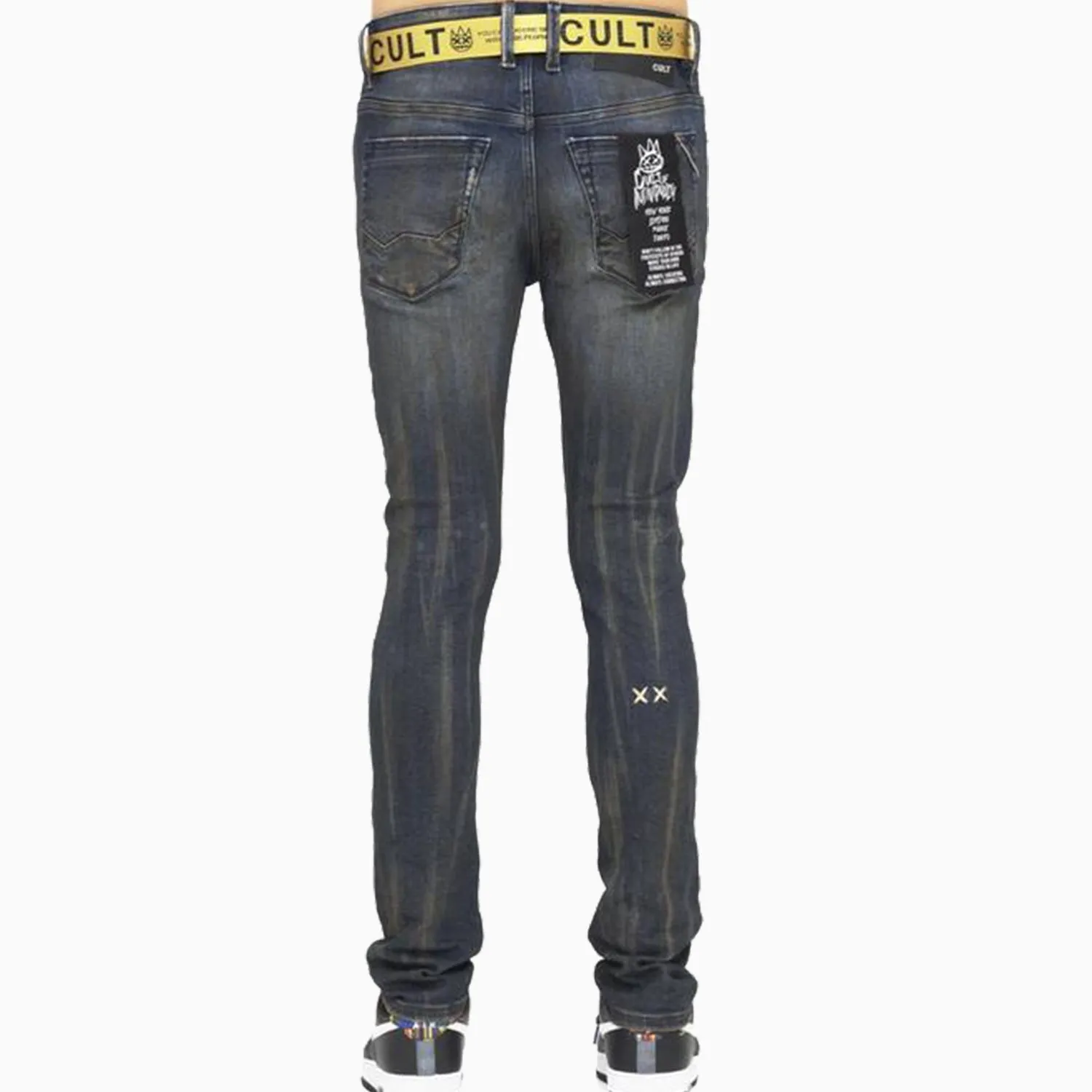 Men's Punk Super Skinny Belted Denim Jeans