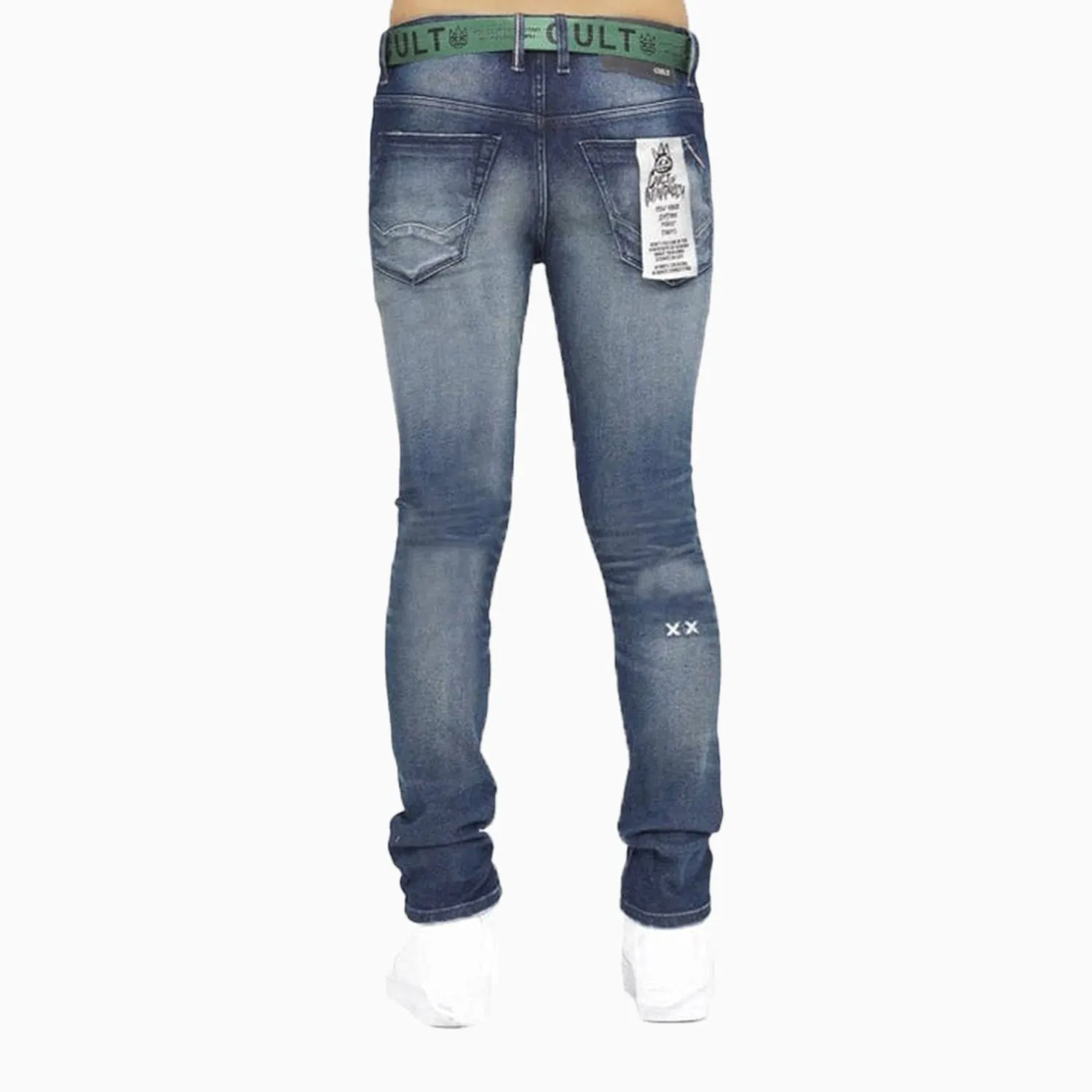 Men's Punk Super Skinny Belted Denim Pant