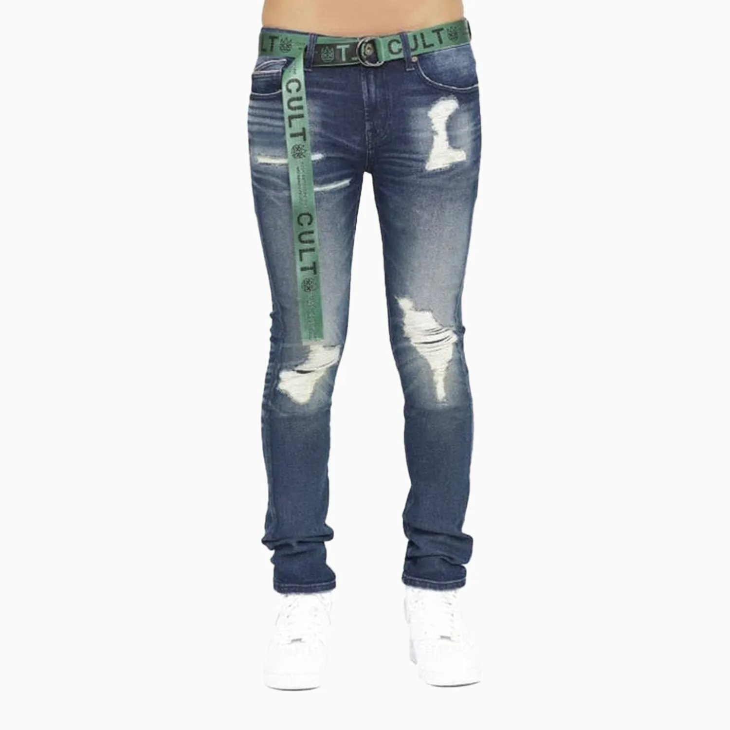 Men's Punk Super Skinny Belted Denim Pant