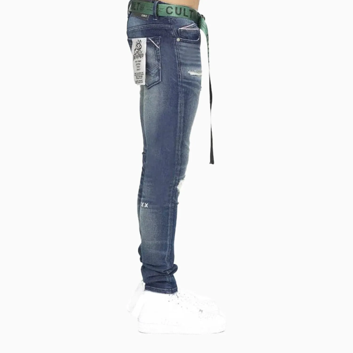 Men's Punk Super Skinny Belted Denim Pant