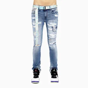 Men's Punk Super Skinny Belted In Taylor Denim Jeans