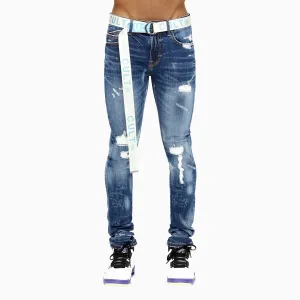 Men's Punk Super Skinny Belted Jeans