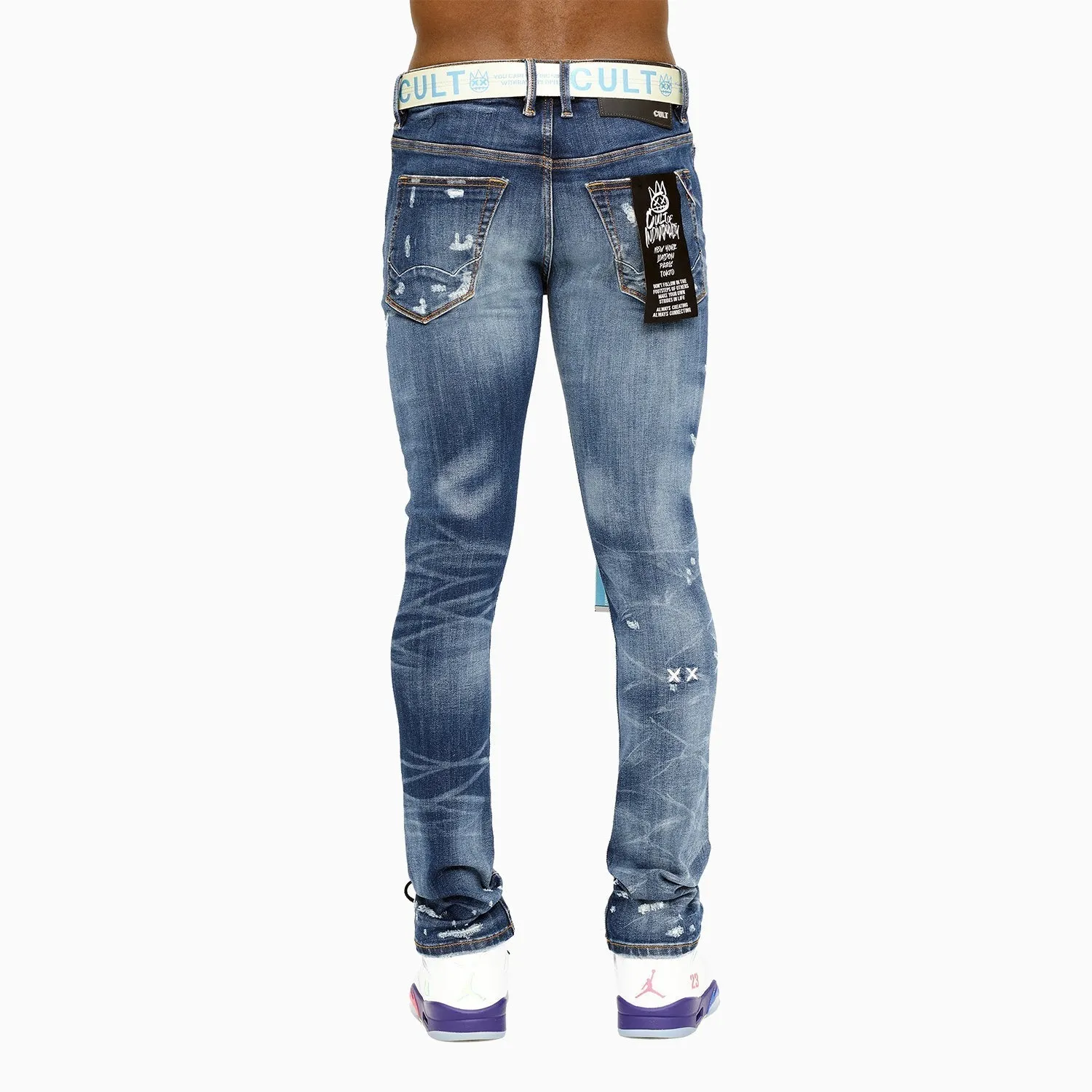 Men's Punk Super Skinny Belted Jeans