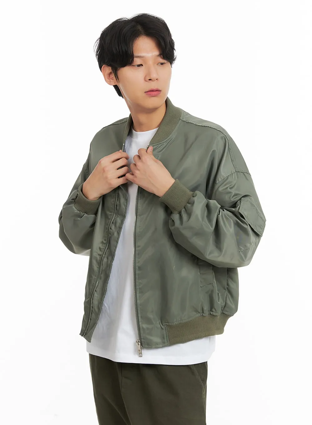 Men's Solid Bomber Jacket IA401