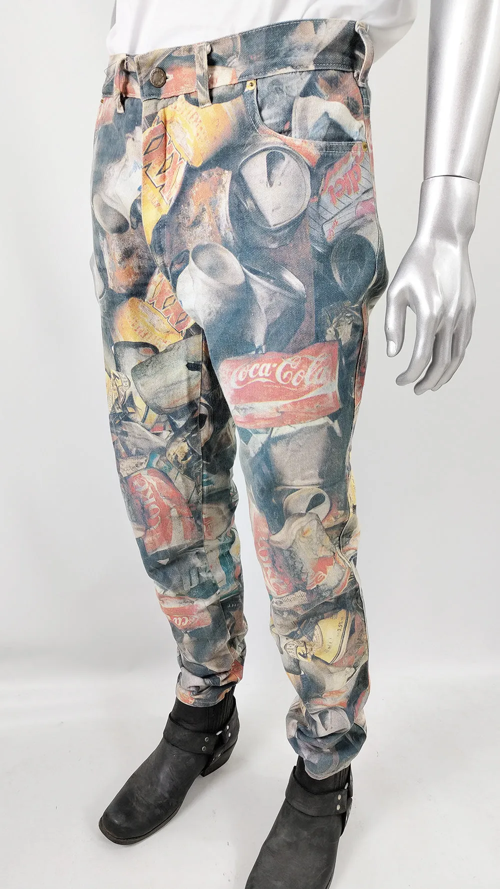 Modzart Vintage Recycled Can Pattern All Over Print Jeans, 1980s