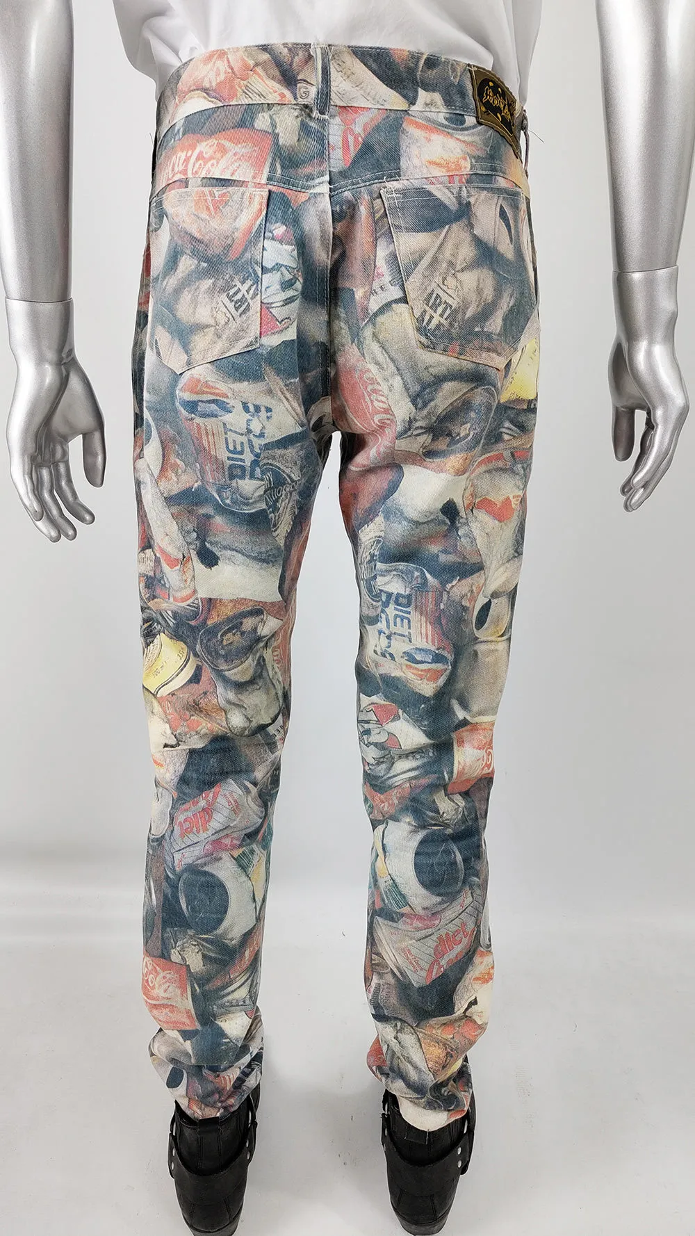 Modzart Vintage Recycled Can Pattern All Over Print Jeans, 1980s