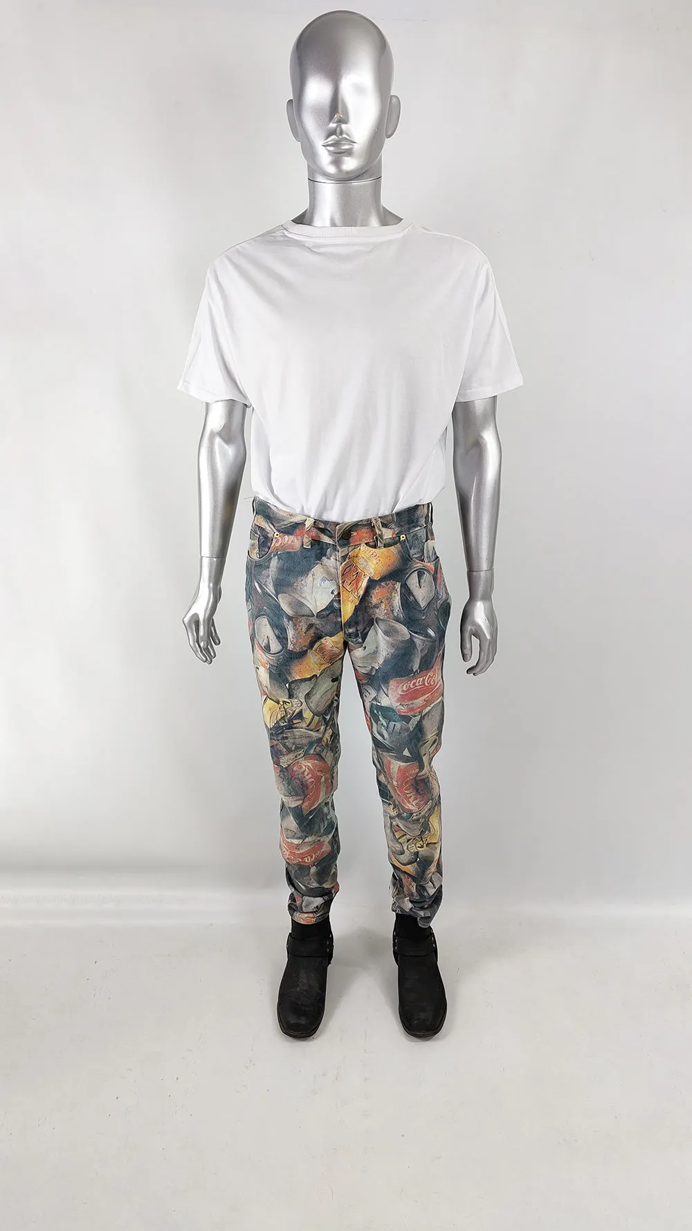 Modzart Vintage Recycled Can Pattern All Over Print Jeans, 1980s