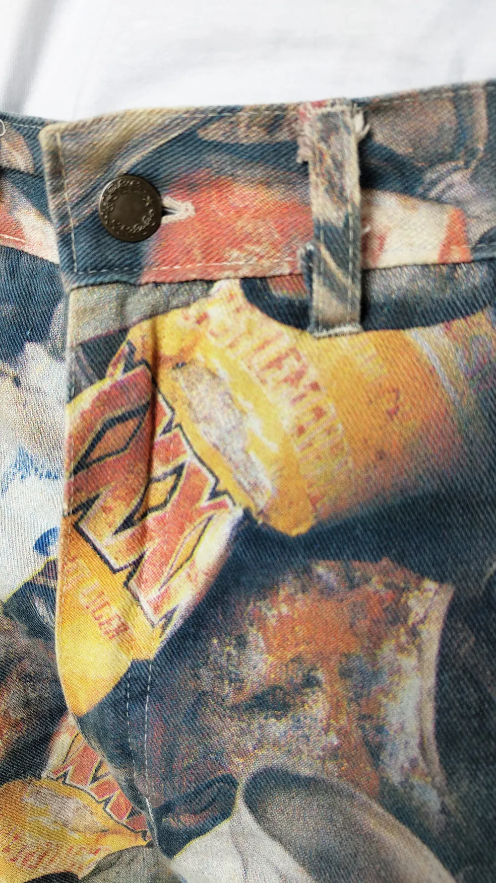 Modzart Vintage Recycled Can Pattern All Over Print Jeans, 1980s