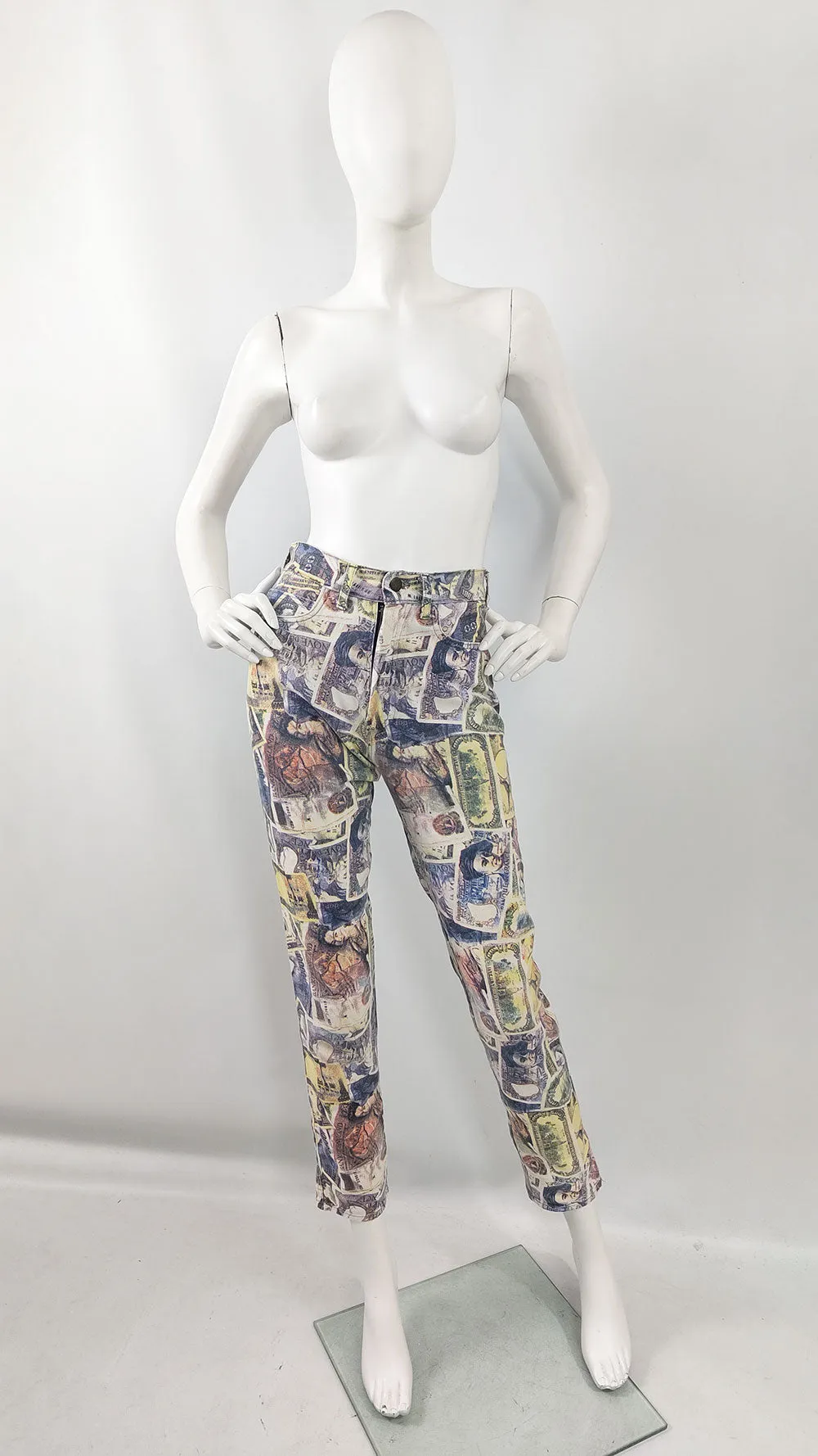 Modzart Vintage Womens Slim Leg Money Print Jeans, 1980s