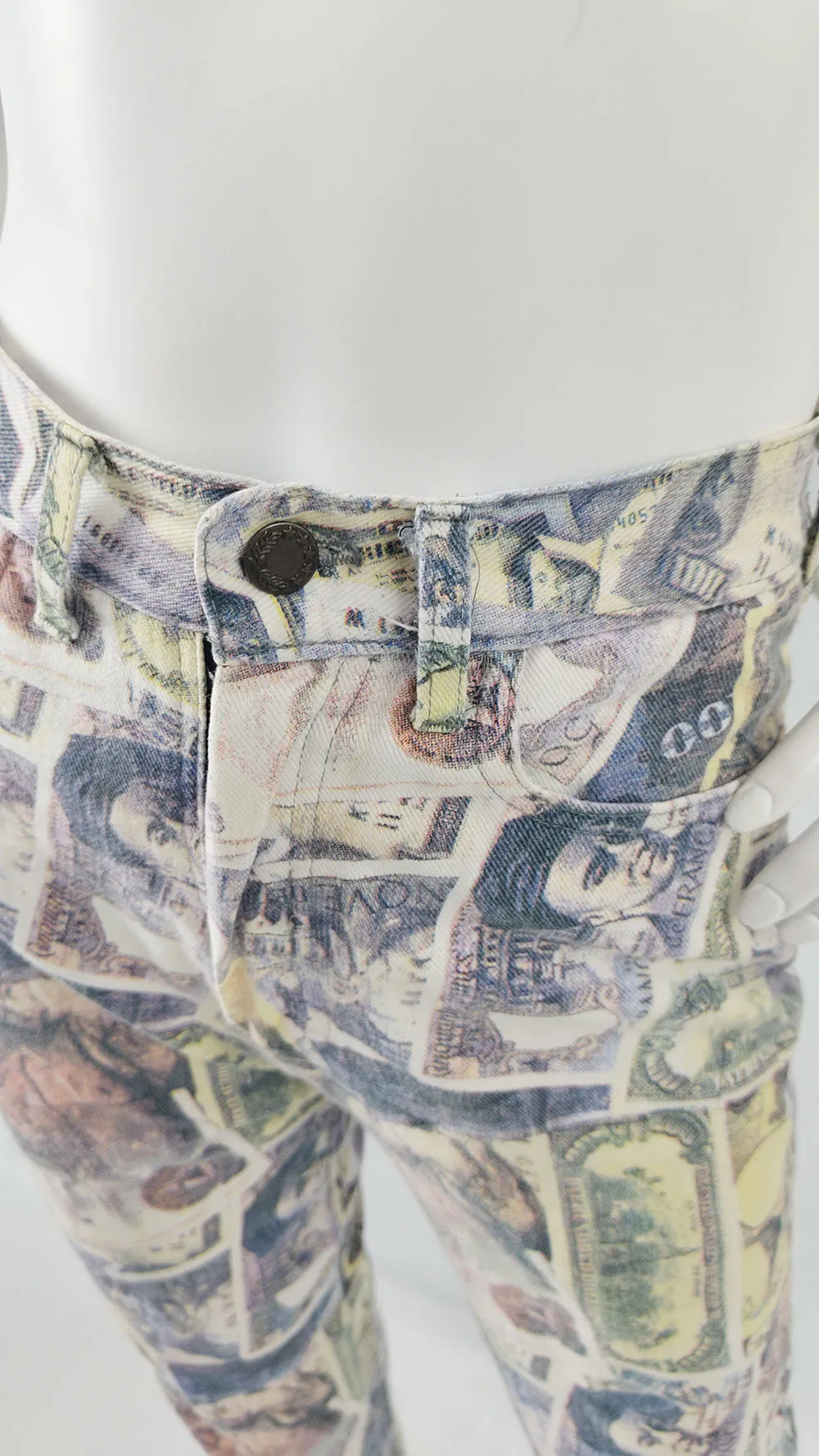 Modzart Vintage Womens Slim Leg Money Print Jeans, 1980s