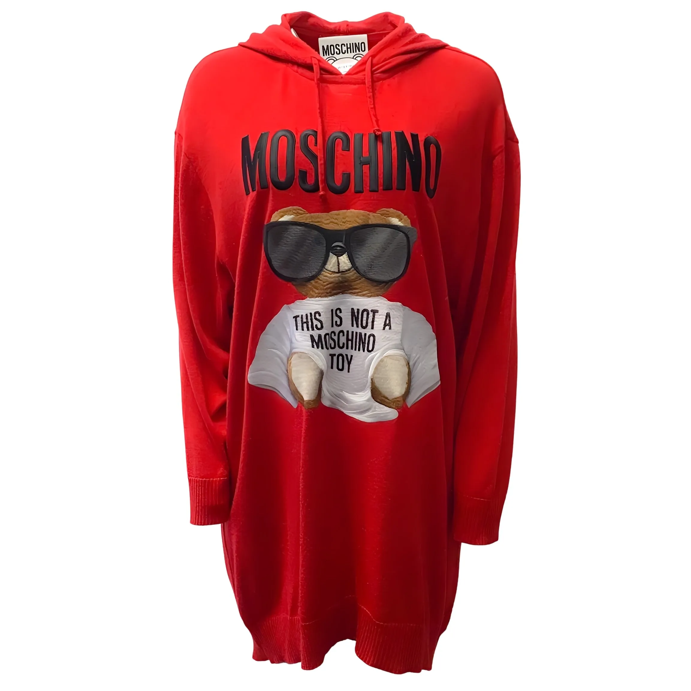 Moschino Red Wool Teddy Hoodie Dress