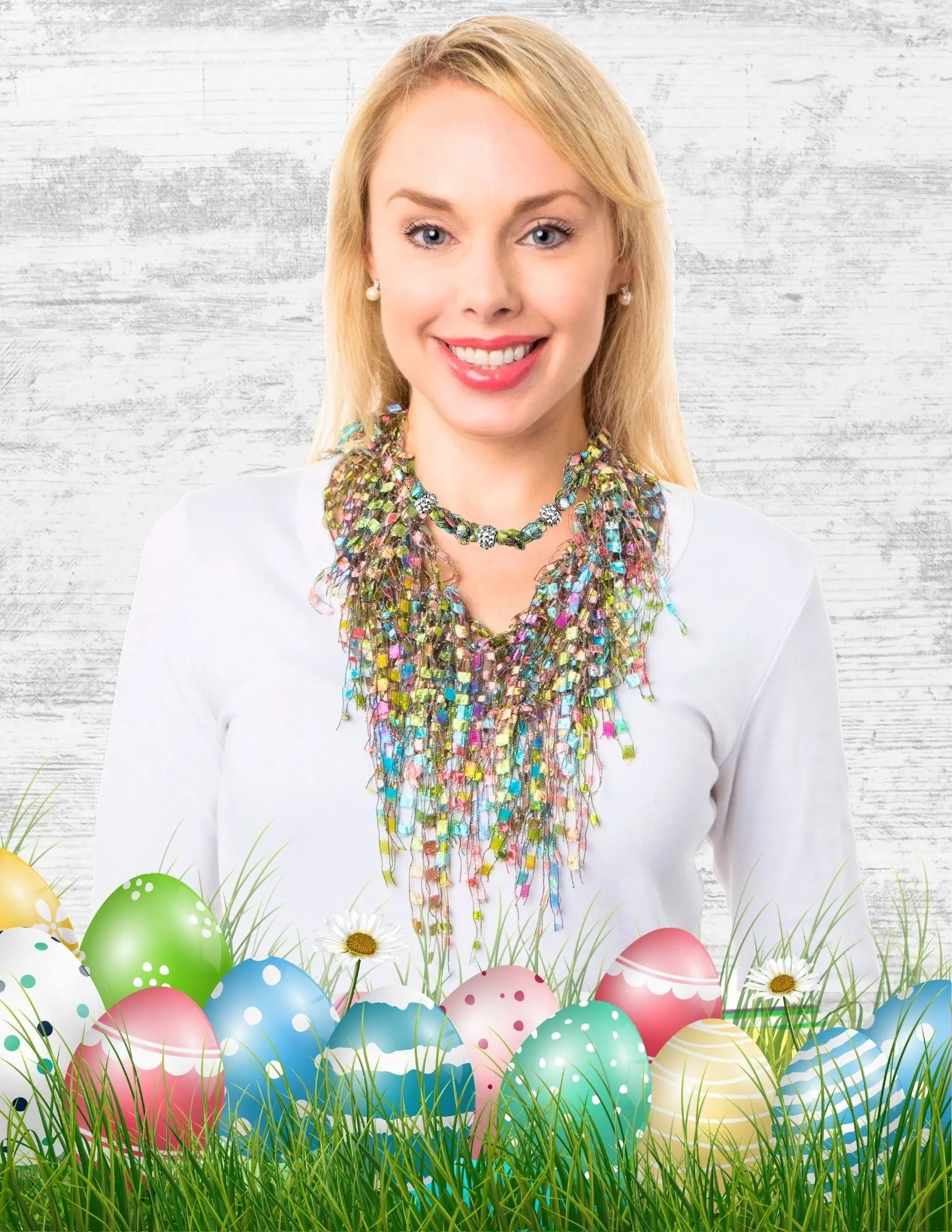 Multicolor Pastel Bundle - Scarf and Beaded Statement Necklace