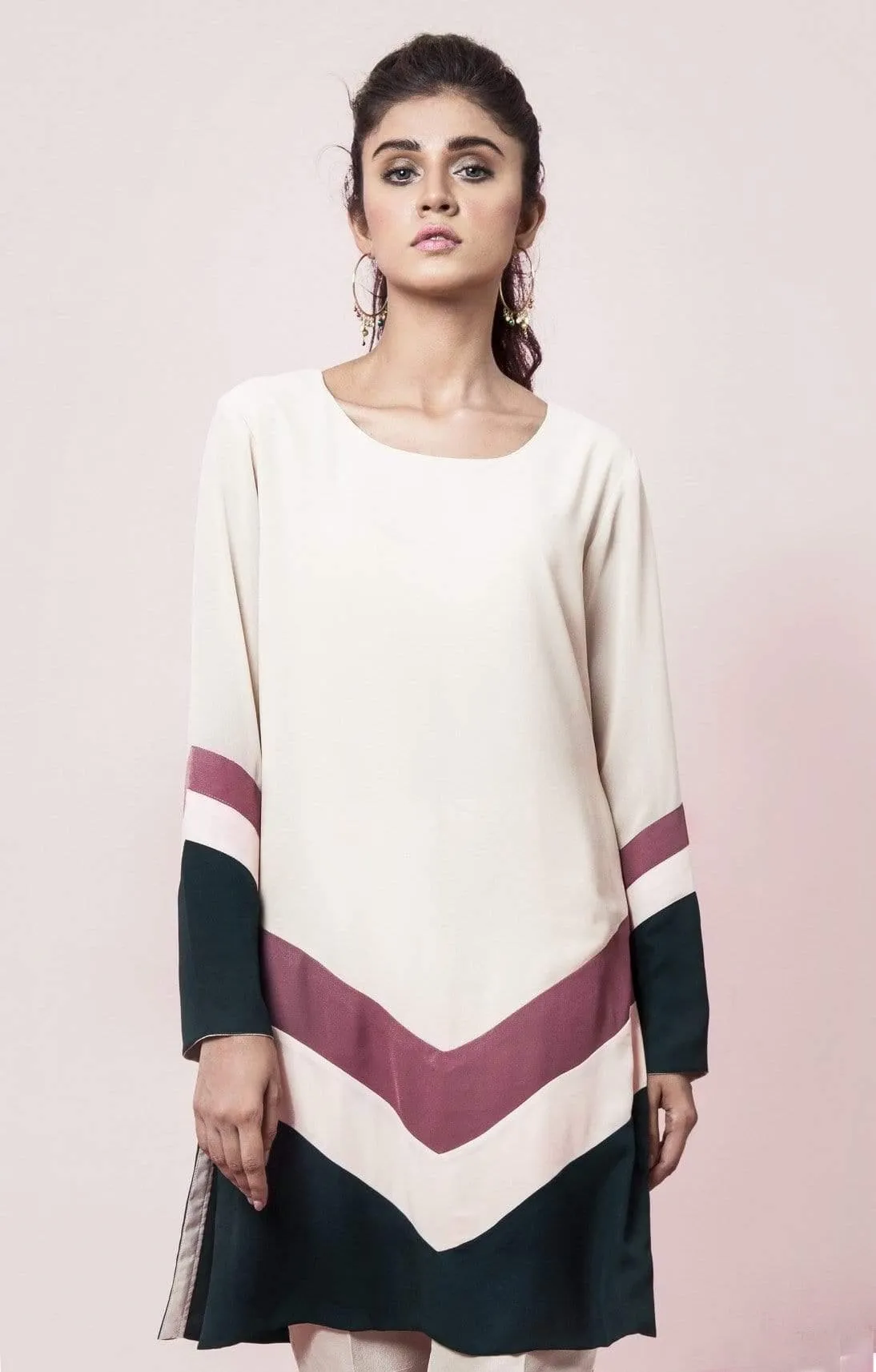 Natasha Kamal - Hand-Stitched V Colour Block Tunic (One Piece)