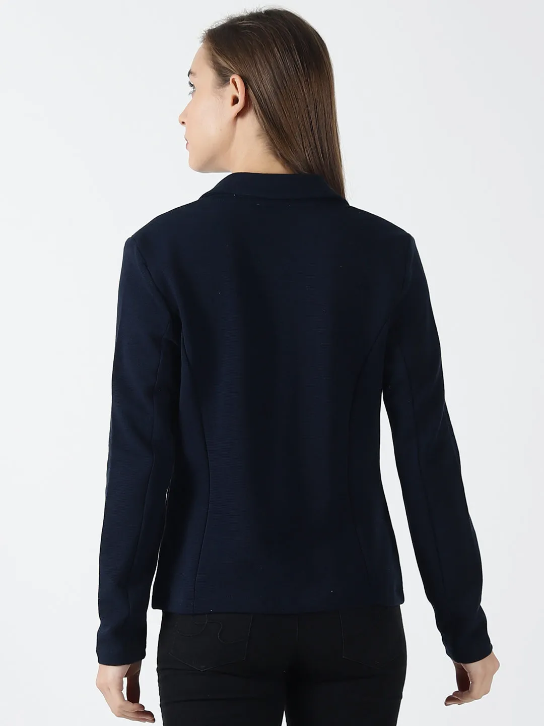 Navy Blue Full Sleeve Solid Women Jacket